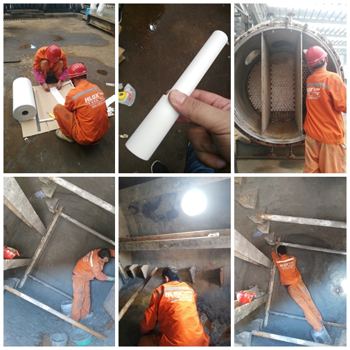 克勞倫斯轉化器耐火襯里施工中 克勞倫斯轉化器耐火襯里施工中